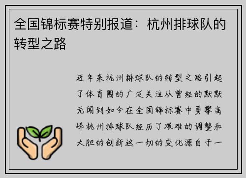 全国锦标赛特别报道：杭州排球队的转型之路