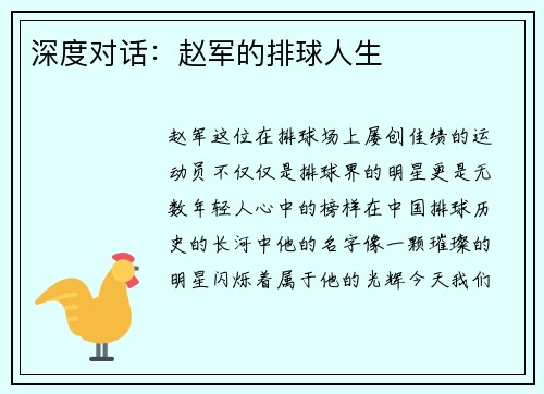 深度对话：赵军的排球人生