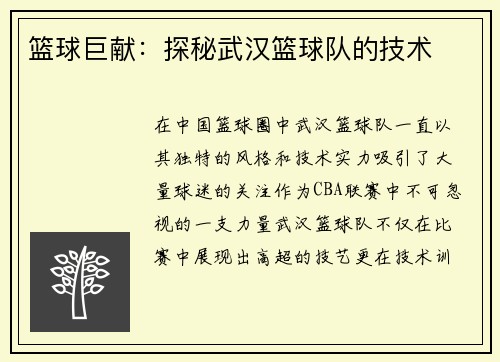篮球巨献：探秘武汉篮球队的技术