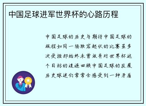 中国足球进军世界杯的心路历程